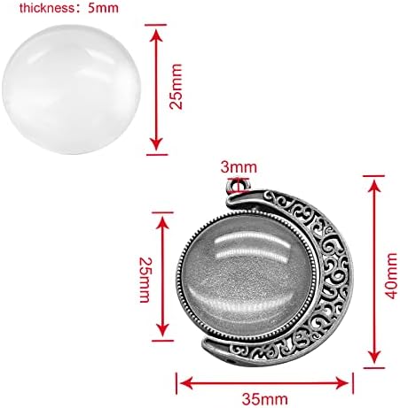 Moon Rotation Double Side Pendant Trays, Silver, 30Pcs 10Sets