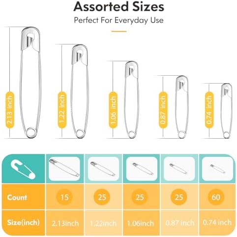 Huhuhero 160Pcs Safety Pins, Large & Small Safety Pins for Clothes Sewing
