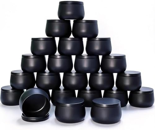 24 Pack 8oz Matte Full Black Candle Tins for Making Candles - Bulk Metal Candle Containers with Lids. Empty Round Candle Jars for DIY & Travel. Shatterproof & Sturdy Vessels for Small Business.