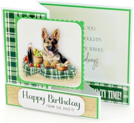 Katy Sue Designs Picnic Pups Die Cut Topper & Decoupage Collection. 4 Sheets of Dog-Themed Square Card Toppers & 4 Sheets of Matching Die Cut Decoupage Sheets for Card Making Supplies & Craft Supplies