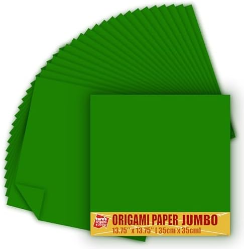 [Taro's Origami Studio] TANT Jumbo 13.75 Inch (35 cm) Double Sided Single Color (Dark Green) 20 Sheets (All Same Color) for Beginner to Expert (Made in Japan)