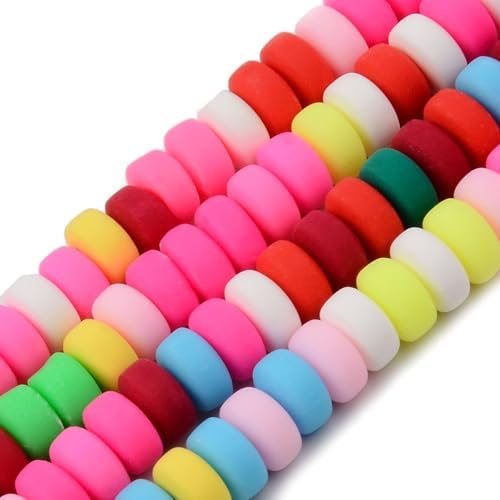Beadthoven 10 Strands 6mm Vinyl Clay Heishi Beads Colorful Rondelle Flat Round Disc Polymer Clay Beads Loose Handmade Spacers for DIY Necklace Surfer Bracelet Jewelry Making Supplies 3mm Thick