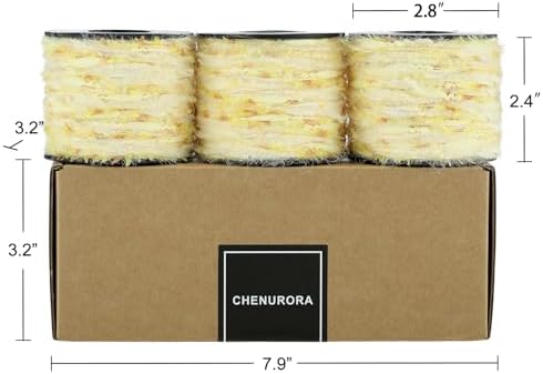 Artisanal Yarn Collection Multifiber Fancy Yarn for Knitting Crocheting Crafts DIY, Set of 3 Rolls (Soft Yellow Feather Weave)