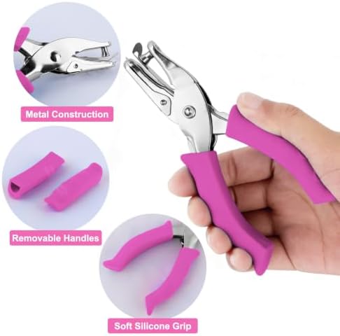 Single Hole Punch 2 Pack, 1/4" and 1/8" Hole Punch with Soft Grip Pink