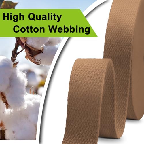 Cotton Webbing 1.5 Inch 12 Yards Natural Cotton Webbing Straps for Bags Handles, 1.5 Inch Weave Webbing for Cloth Tote Bag Straps Making,Cloth Belt, DIY Crafts Decoration (Dark Brown)