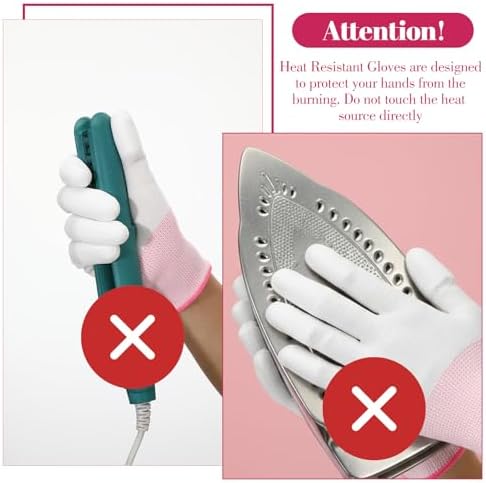 Tucnoeu 4 Pairs Heat Gloves for Hair Styling - Heat Resistant Gloves for Curling Iron & Wand, Nylon + PU, Green & Pink