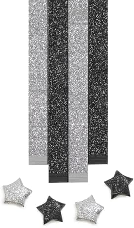 FoDau770 Glitter Star Paper Strips - 360 Sheet, Black & Silver Series