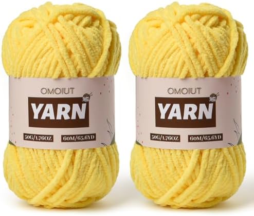 2 Packs Plush Chenille Chunky Crochet Yarn - Baby Yarn for Crocheting Soft - Velvet Yarns Knitting for Blankets Crafts - Fluffy Amigurumi Yarns 100g/131yds (2 Yellow)