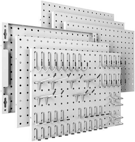 Spampur Peg Board, 6 Pack Metal Pegboard Panels with 50 Hooks