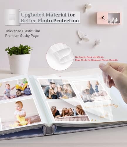 Artfeel Photo Album Self Adhesive Scrapbook Album for 3x5 4x6 5x7 8x10 Pictures,60 Pages Linen Cover with Display Window DIY Photo Book,Ideal Gifts for Family Travel Wedding Baby