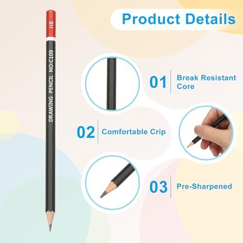 PATIKIL HB Drawing Pencils for Sketching, 12PCS Sketch Pencils for Drawing Art Pencils Graphite Wood Pre-sharpened for Drawing Sketching Artists, HB Pencils Black Red Rod