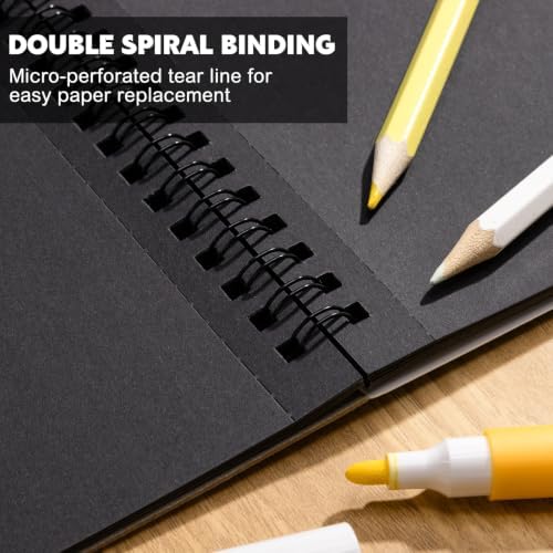2 Pack Black Paper Sketchbook, 5.5 × 8.5 in, 100 Sheets, Spiral Bound