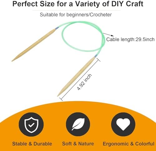 Mdoker 18 Pairs Bamboo Knitting Needles Set Circular Wooden Knitting Needles with Colorful Plastic Cable Size 2mm-10mm,Knitting Needle for DIY Craft(100cm/40inch)
