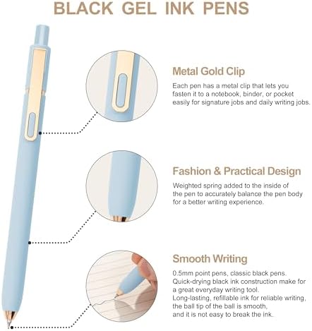 Linbsunne Gel Pens Black Ink Pens for Office 0.5mm Fine Point Pen Smooth Writing Retractable (Morandi-10 pcs)