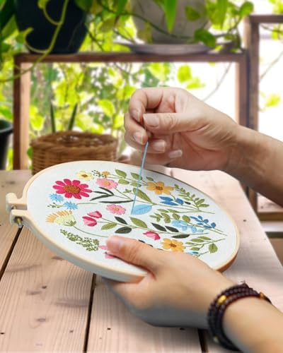 TINDTOP Embroidery Kit for Adult, Owl Embroidery Kit for Beginners Include Embroidery Cloth Hoops Threads for Craft Lover Hand Stitch with Embroidery Skill Techniques (Florals)