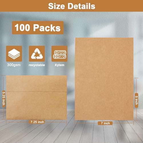 Silunkia 100 Packs Brown Blank Greeting Cards with Envelopes 5 x 7