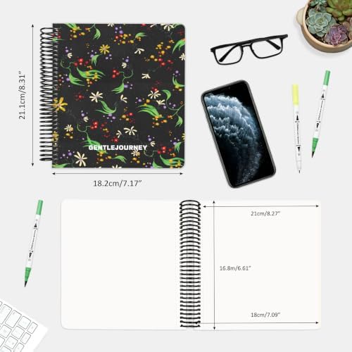 Hardcover Sketchbook,7.2"x8.3"Spiral Bound Drawing Pad,Noir Starflora