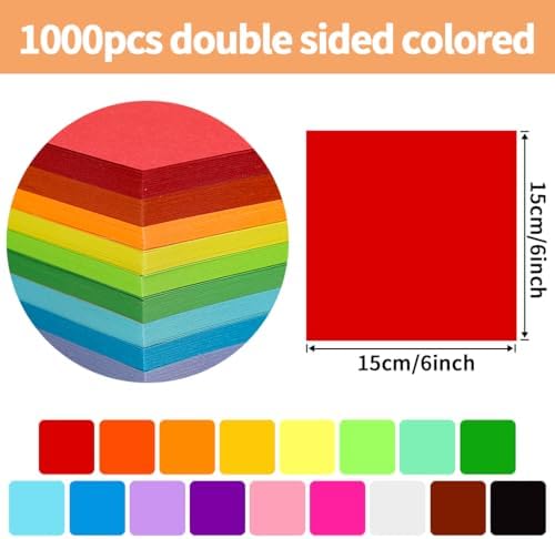 Praisebank Red Origami Paper, 1000pcs 6x6 inch, Double Sided Color, Origami Kit with Guide instruction for Crafts