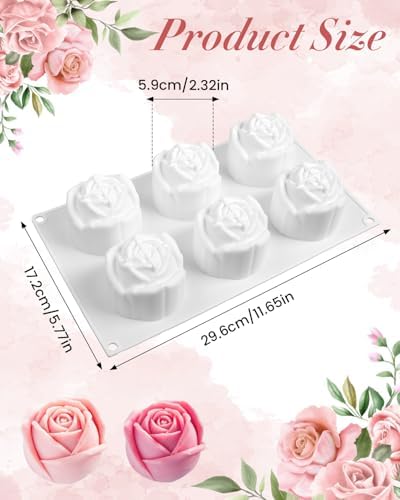 Rose Silicone Mold, Flowers Shape Silicone Molds Non-Stick 3D Baking Pan 6 Cavity Rose Molds For Chocolate Dessert Cheesecake Jelly Fondant Candy Cupcake Soap