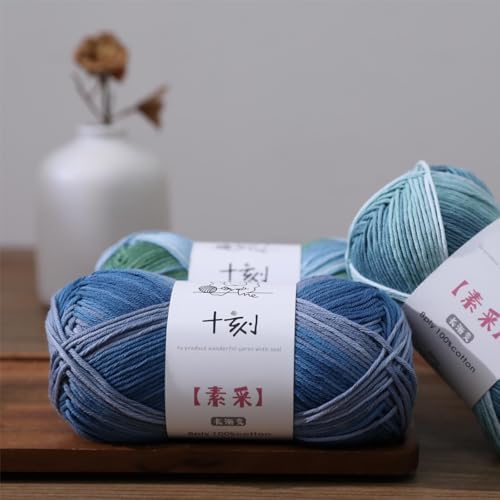 Fine Knitted and Crocheted Cotton Yarn, 100% Long Staple Cotton Yarn Multicolour Gradient Yarn, Infant Sports, 2 Packages 100 g/3.52 oz (50 g/162 yds per Strand) - sc09
