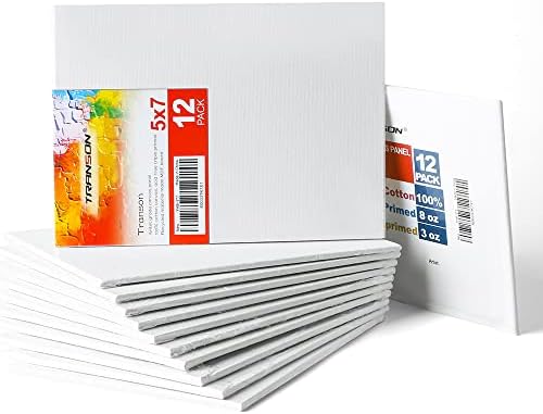 Transon 12 Pack 5x7 Inch Acrylic Painting Canvas, with Heavy Duty MDF Backing Boards, 100% Cotton Acid-Free Primed Canvas Panels for Beginners Art Crafts