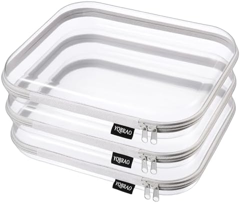 YQBRAO Clear Hard Shell Zipper Cases, 3 Large Travel Organizers, Grey