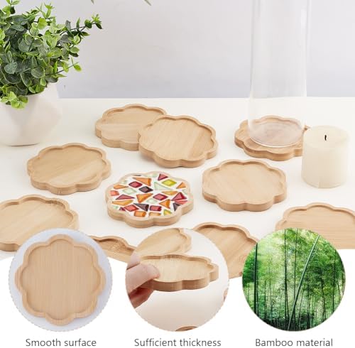 WEBEEDY 14 Pcs DIY Mosaic Bamboo Coasters Flower Shape Fillable Blank Base Trays 3.7 Inch Drinking Cup Coaster for DIY Plate Ornaments Making Crafts Tabletop Planters Protection Home Decor, 9.5 cm