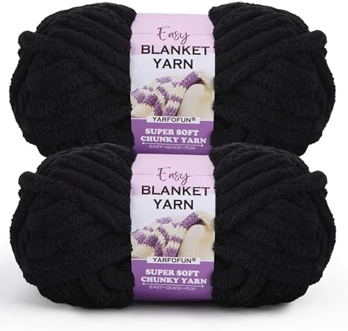 2 Pack Chunky Chenille Yarn for Crocheting Hand Knitting,Soft Thick Bulky Chunky Fluffy Plush Velvet Crochet Blanket Yarn for Crocheting Baby Blankets/DIY Crafts/Home Decor 2 * 100g(Black)