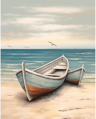 Natuyalo Boat Paint by Numbers Kit for Adults - Beach Seascape Paint by Number on Canvas Without Frame, DIY Acrylic Painting for Ideal Gift Home Wall Decor (16x20 Inch)
