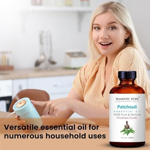 Majestic Pure Patchouli Essential Oil for Diffuser - 1 Fl Oz | 100% Pure and Natural Essentials Oils for Aromatherapy, Massage, Fragrance, Soap and Candle Making, Patchouli Oil