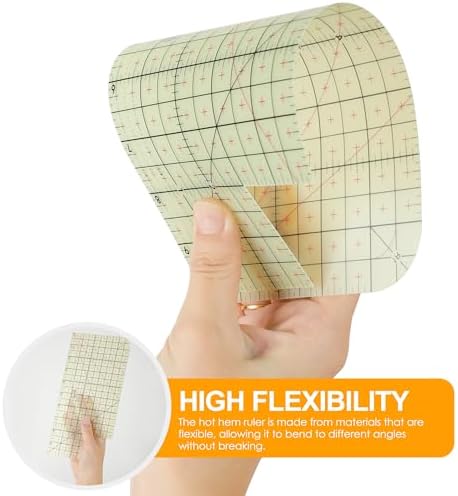 Thin Hot Hem Ruler Rounded Corner Ironing Ruler for Pocket All-in-one Ruler for Sewing Quilting Heat Resistant Non-Slip Hot Ruler Efficient Precise Sewing Tool Seam Guide 10X5inch