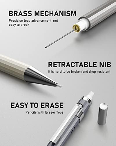 Nicpro 37PCS Art Mechanical Pencil Set, Metal Drafting Pencils 0.5 mm, 0.7 mm, 0.9 mm & 2mm Lead Pencil Holder (6B 4B 2B HB 2H 4H Colors) For Sketching Drawing With 20 Tube Lead Refills Eraser Case