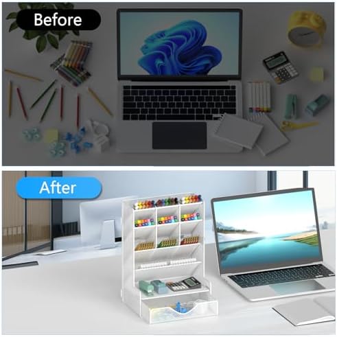 BOHDK Pen Organizer for Desk, Multi-Functional Desk Organizer, Wall Mount Pen Holder with Drawer for School, Office, Home, Art Supplies, White