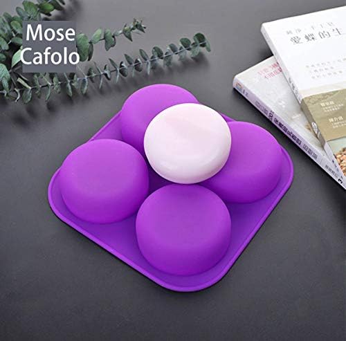 2 Pack 4 Cavity Round Silicone Molds Soap Bath Bomb Shower Steamer Bars DIY | Blue and pink flexible trays make smooth lotion bars wax melts resin crafts with easy release for homemade projects and gifts