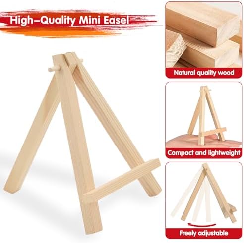 4PCS Wooden mini Easel Stand, Small Tabletop Easel, Small easels for Display Cards, Canvas Paintings, Artist Crafts, Business Cards, Photos, Mobile Phones, for Weddings, Desktop Home Decoration