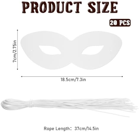 Prasacco 20 Pack White Paper Eye Masks Blank Plain Masquerade Mask