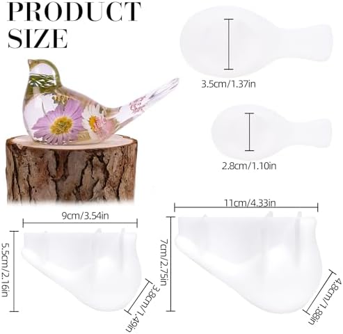 Larcenciel 2Pcs Bird Resin Molds Silicone, 3D Animal Silicone Molds for Epoxy Resin Casting, Pet Memorial Statue DIY Mold for Preserving Pet Feathers & Ashes, Flower Soap Crafts, Home Decoration Gifts