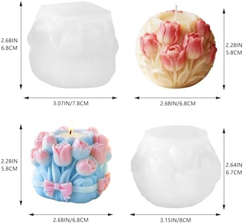2 PCS 3D Tulip Flower Ball Silicone Candle Molds for Soap Resin Home Decor