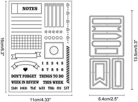 INFUNLY Stamps and Dies for Card Making Cutting Die and Stamps for Journaling Weekly Plan Silicone Clear Stamp and Die Set Silicone Planner Stamps for DIY Scrapbooking Journal Making Supplies