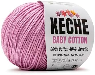 Keche Baby Cotton, 60% Cotton 40% Acrylic Yarn, Soft Cotton Yarn for Crochet and Knitting, Amigurumi Yarn 1 Skein/Ball 1.76 Oz (50g) / 180 Yrds (165m) - Lavender