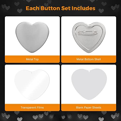 BEAMNOVA 100 Sets of Heart-Shaped Metal Button Supplies for Pin Maker
