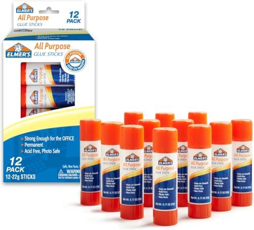 Elmer's All Purpose Glue Sticks,Washable & Non-Toxic,Clear,22 Grams,- Classroom,Household,Craft Projects,Poster,Vision Board,#1 Teacher Brand,12 Count (Pack of 8)