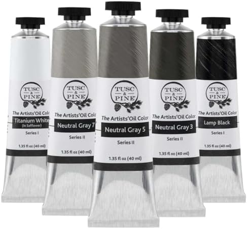 Tusc & Pine Artist Oil Paint - 40 ml Set of 5 - Greys - Non-Yellowing, Rich & Creamy Consistency, Maximum Pigment Load, Small Batch Milled Oil Paints Developed for Professional Artists