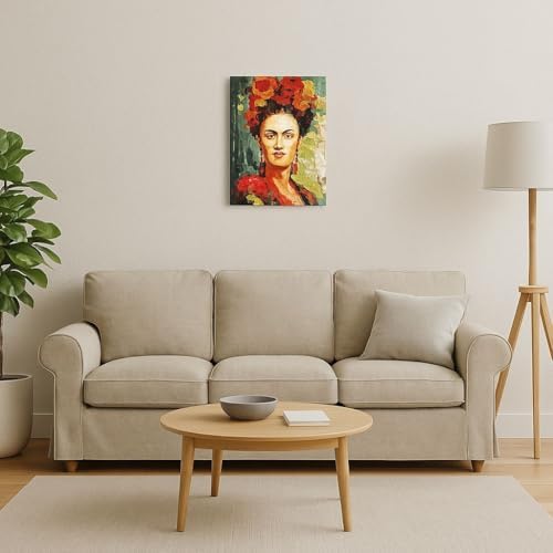 KitArt Premium Paint by Numbers Kit with Wooden Frame, Frida and Flowers, 16x20 Inch Canvas, Complete DIY Set with Acrylic Paints, Brushes, Instructions and Wooden Frame