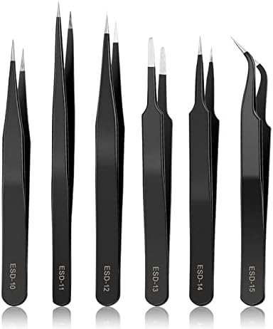 YHYZ 6pcs Precision Tweezers Set, Premium Anti-Static Stainless Steel ESD Tweezers Set Kit for Electronics, Sodlering，Jewelry, Craft, Laboratory Work, DIY