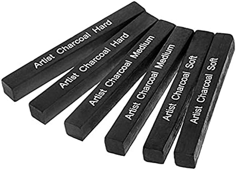 Artist Compressed Charcoal Stick Assorted Soft Medium Hard Artist Charcoal Medium for Drawing Sketching Shading, Art Supplies Sketch Kits Tools Pack of 6
