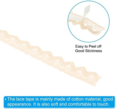 PATIKIL 0.6" Wide 2 Yards Self-Adhesive Lace Tape Lace Ribbon, 3 Pack Cotton Washi Trim Stickers Masking Decorative for Craft Scrapbook DIY Card Making, Beige