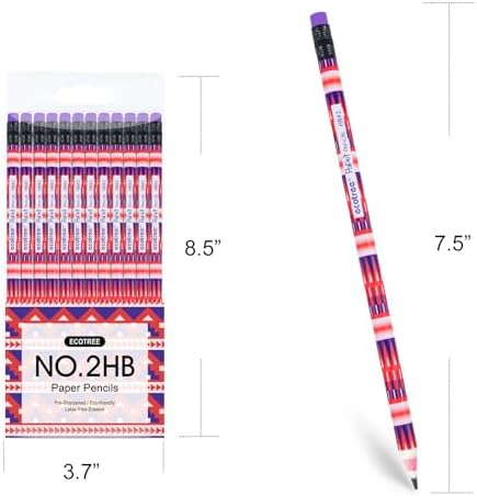 ECOTREE Pre-Sharpened #2 Paper Pencils, Back to School Supplies, 12 Count