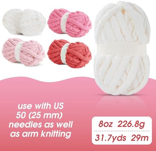MABOZOO Assorted Chunky Yarn for Hand Knitting 8 Pack, Fluffy Jumbo Chenille Yarn, Soft Plush Yarn Bulky, Giant Thick Fuzzy Yarn for Arm Knitting,Red Multi (31.7 yds,8 oz Each Skein)