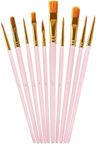 1 Pack Paint Brushes Set, 10 Pcs Nylon Hair Painting Brushes for Watercolor, Oil, Acrylic Paint, Pink